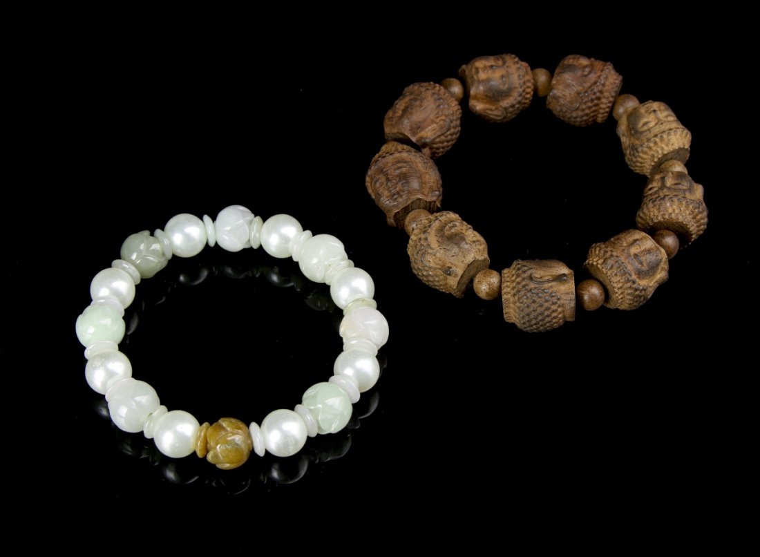 Chinese Wood Bracelet and Jade Bracelet (1 of 3)