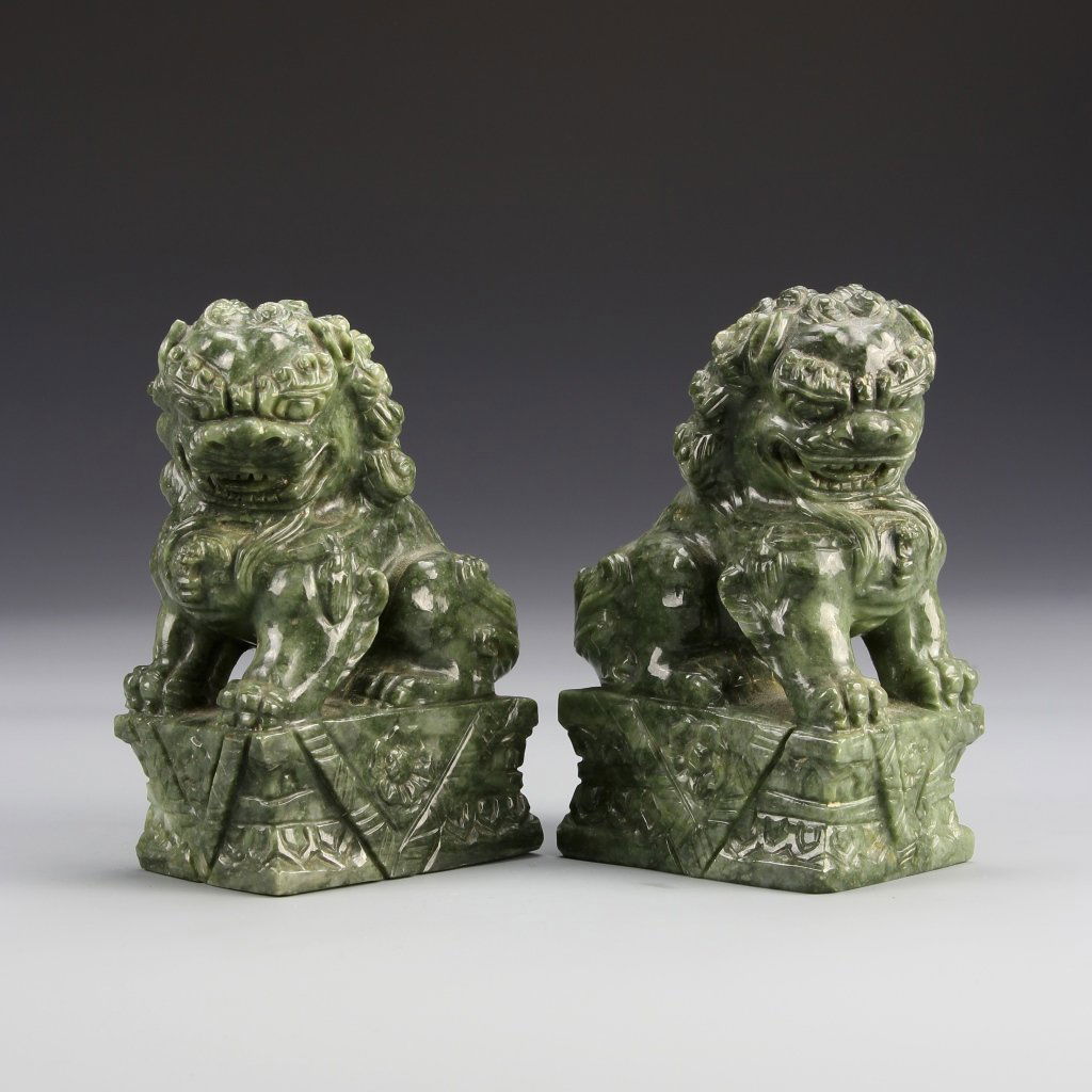 Pair of Chinese Jade Foo Lions (1 of 2)