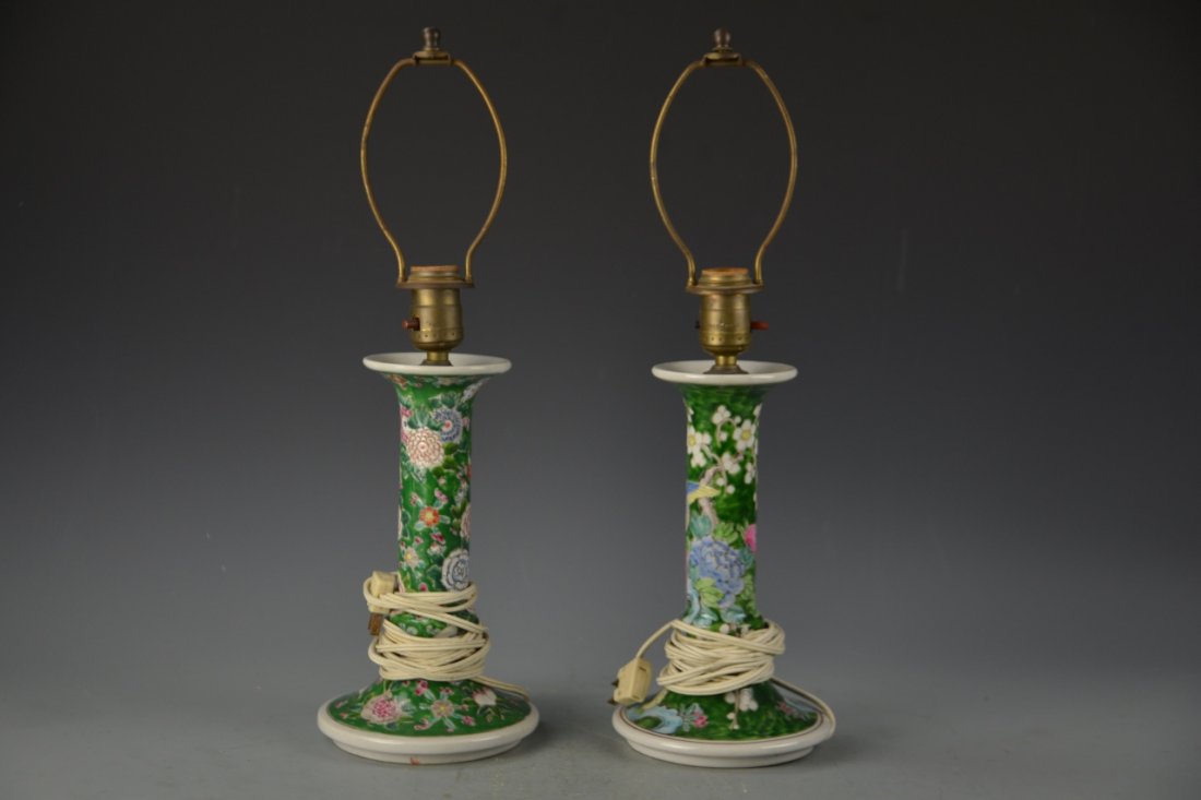 Pair of Chinese Famille Rose Lamp (1 of 6)
