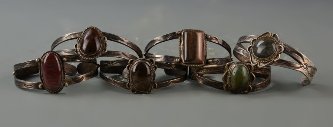Six Mexican Silver Bracelets with Stones (1 of 5)