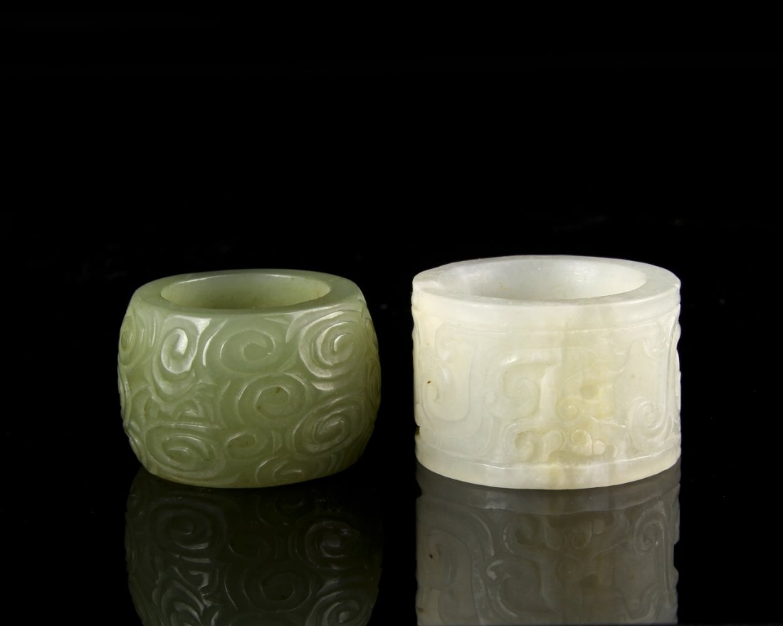 Two Chinese Carved Jade Thumb Rings (1 of 3)