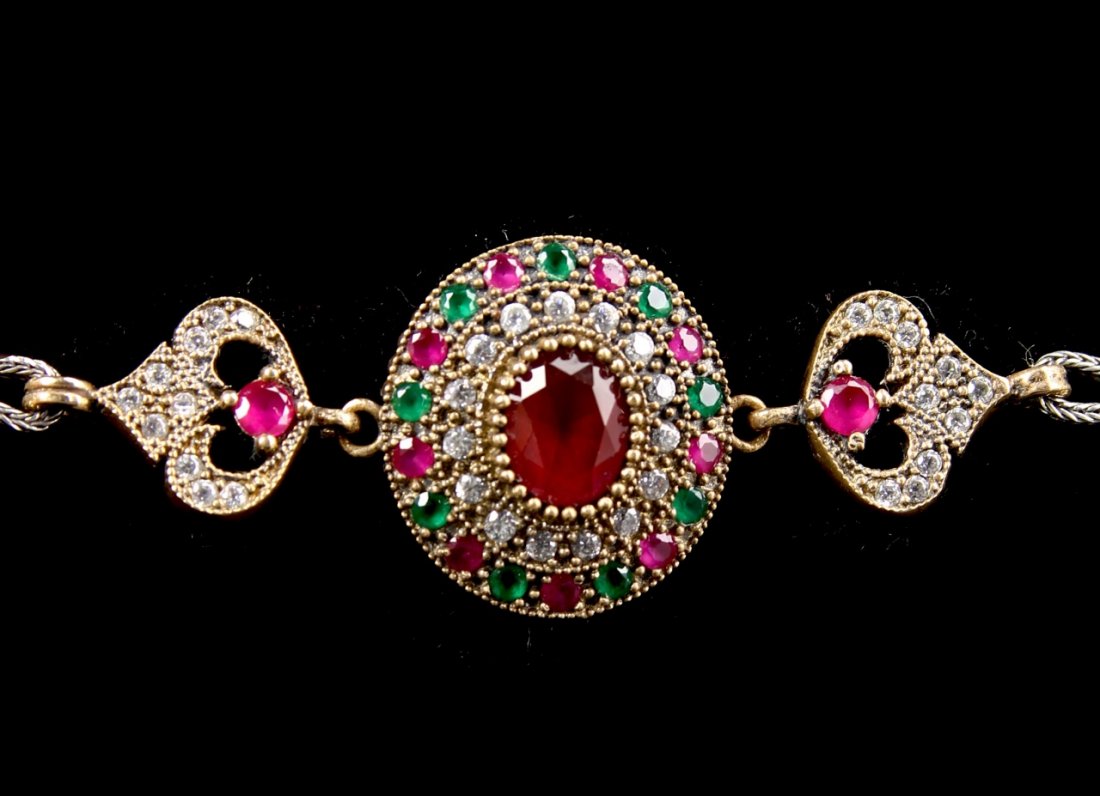 Silver Bracelet with Ruby and Emerald (1 of 2)