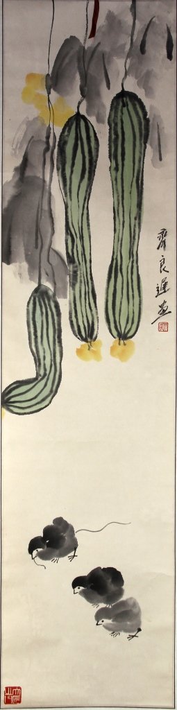 Chinese Scroll Painting of Gourds and Birds (1 of 1)