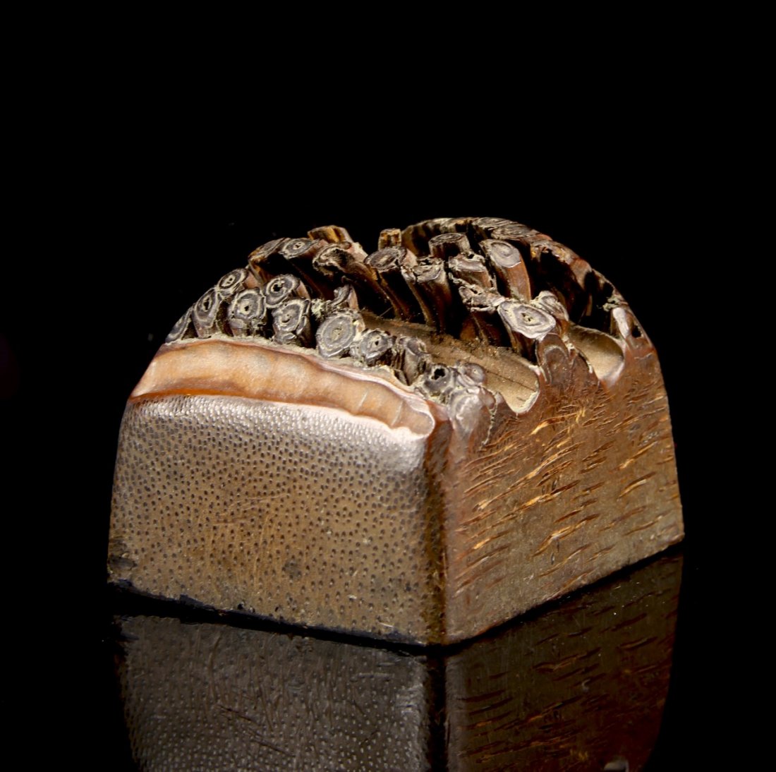 Chinese Antique Bamboo Seal Chop: China, antique, bamboo seal chop. Height 2 in., Width 1 3/4 in., Length 1 1/4 in.