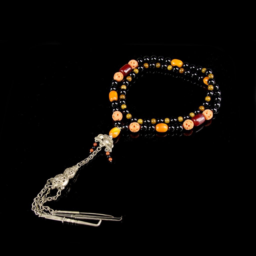 Chinese Silver Coral and Agate Necklace (1 of 4)