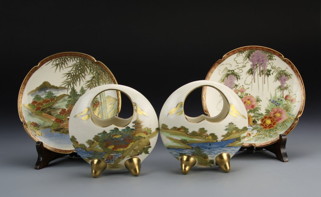 Pair of Japanese Satsuma Dishes and Pair of Vases (1 of 6)