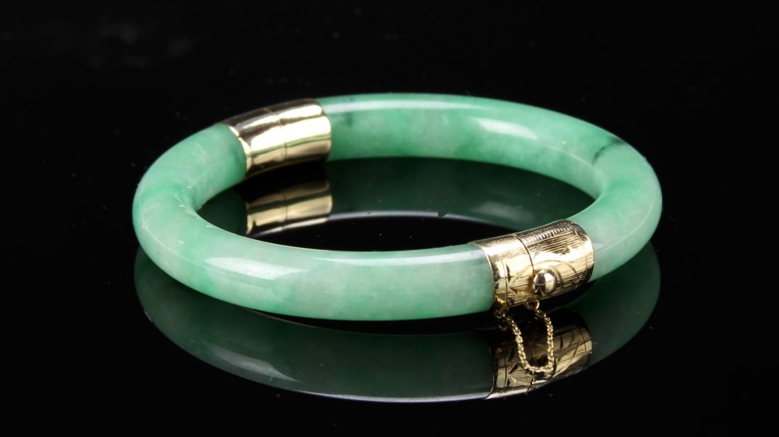 Chinese Jadeite Bangle with Gold Fixture (1 of 2)