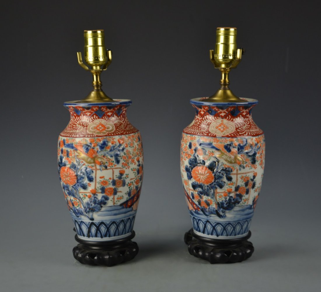 Pair of Japanese Imari Vase Converted Lamps (1 of 4)