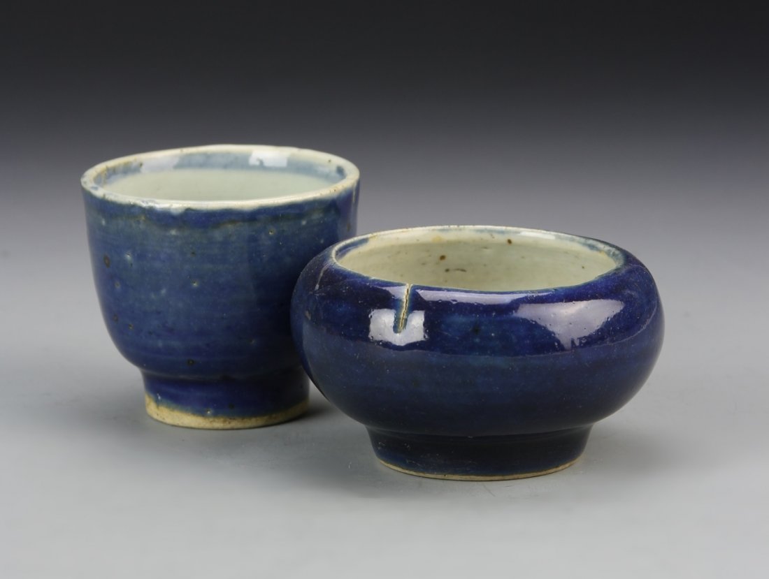 Two Chinese Antique Blue Brush Pot And Cup (1 of 3)