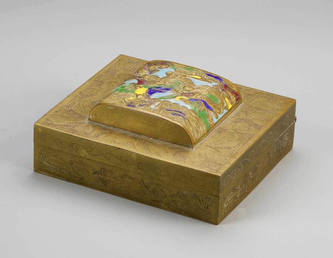 Chinese Enamel and Brass Ink Box (1 of 4)