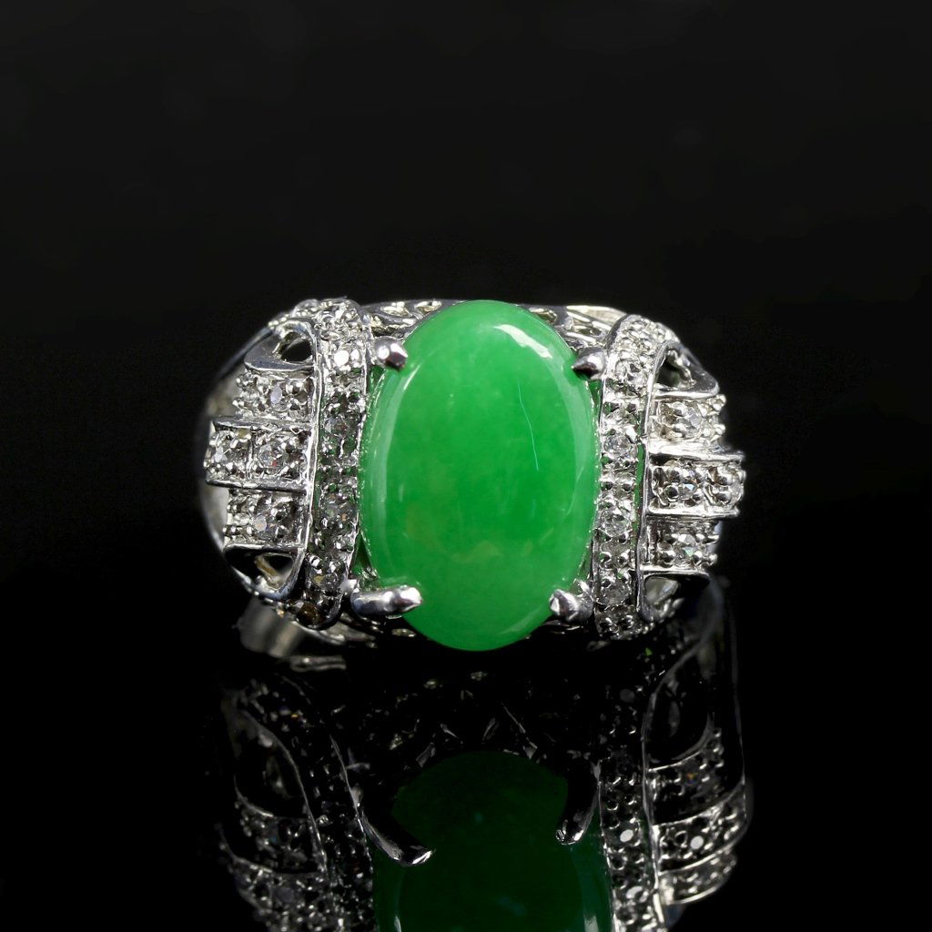 Chinese Jadeite Silver Jadeite Ring (1 of 4)