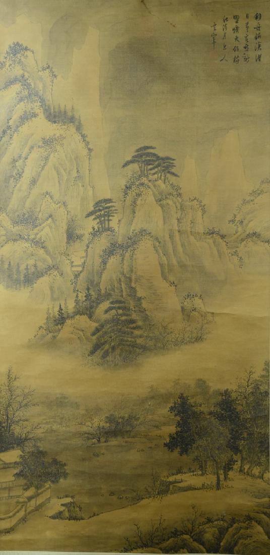 Chinese Scroll Painting: China, scroll painting of landscape. 24 1/2 in., 50 in.