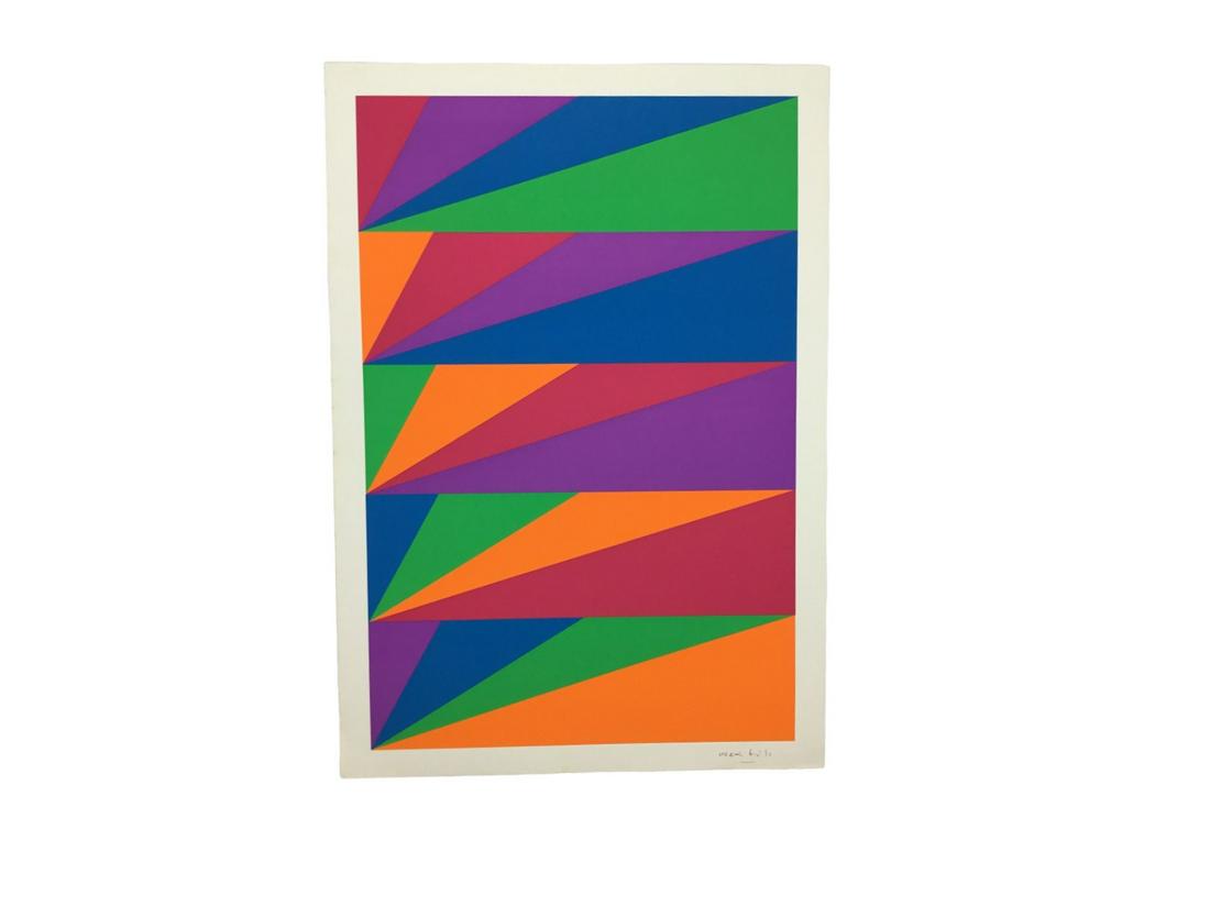 Max Bill Geometric Lithorgraph: Max Bill (Swiss, 1908-1994) Geometric abstract lithograph/screen print signed in plate, C. 1970.