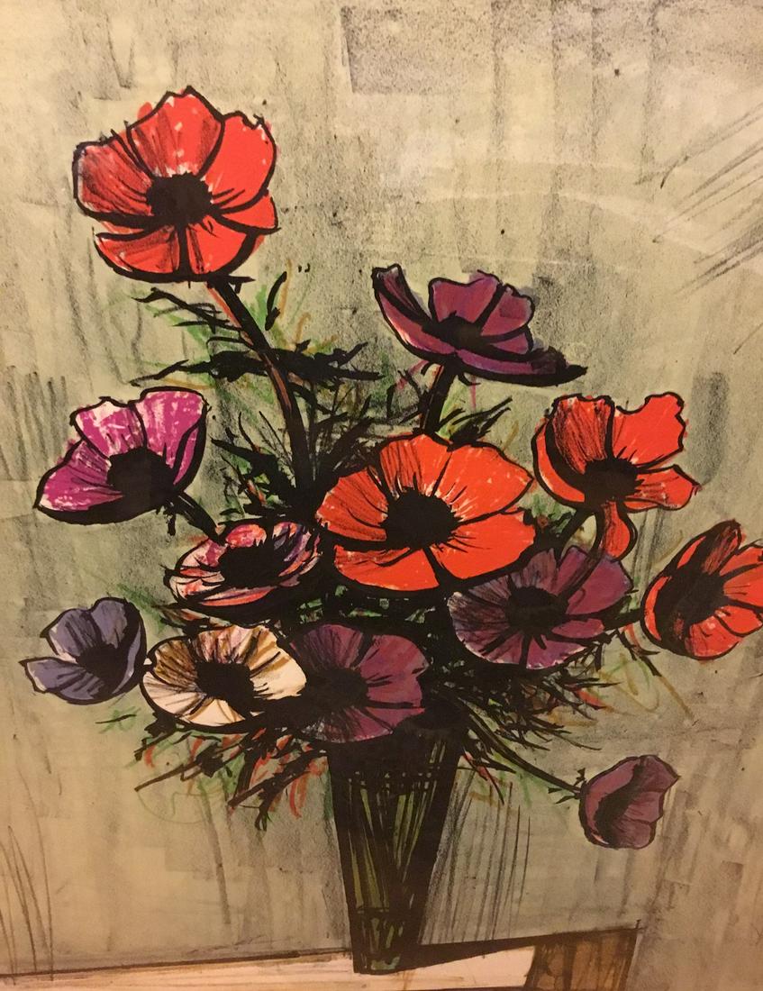 Bernard Buffet Poppies Lithograph 41/150: signed in pencil lower right, 41/150. Overall dimension 33 x 28.5 presented in a black gallery frame with matt.