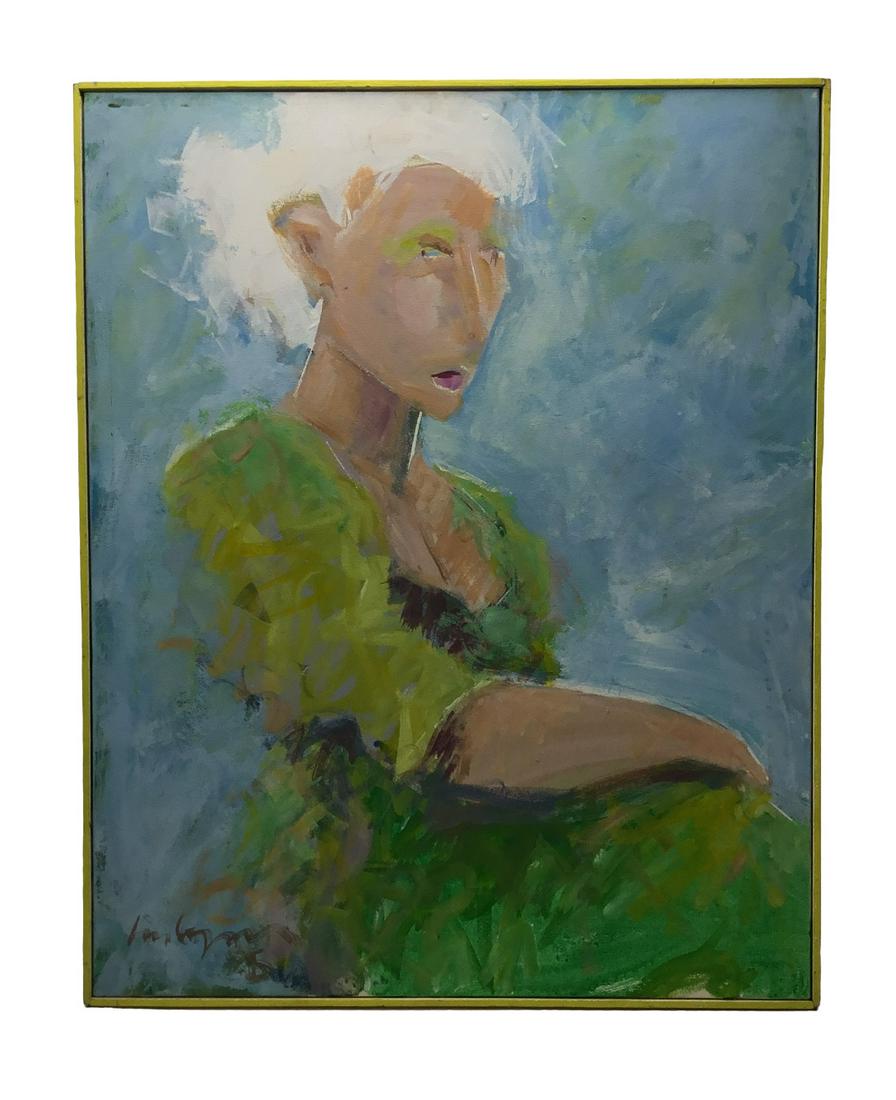 Jim Wilson Toas Artist Painting of a women: Jim Wagner ( 1940-) Taos, NM. "Lady with White Hair" signed lower right, titled on verso, Jim is an iconic Taos artist with a huge following of collectors, he has exhibited at several galleries and mu