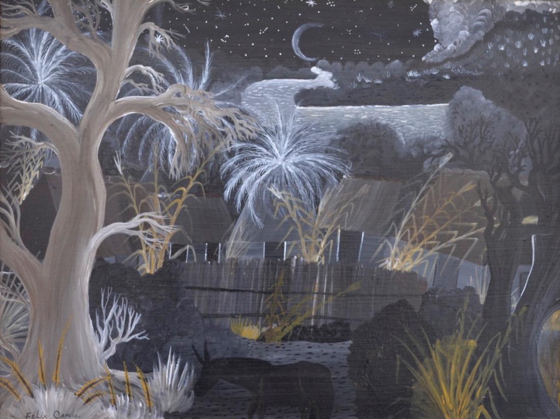 Felix Camilo Ayala (Mexican) Night Scene, circa 1980's (1 of 2)