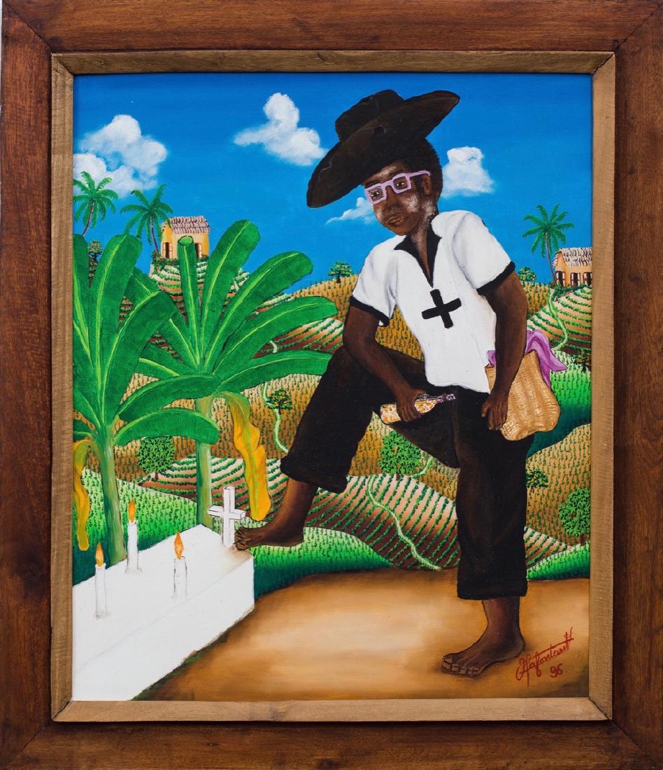 Yves Lafontant (Haitian) Baron Samedi, Haiti: Yves Lafontant (Haitian/Port-au-Prince, b.1939) Baron Samedi by Grave (wearing sunglasses), dated 1996 Oil on canvas, 24" x 20" framed 29" x 24 3/4" Provenance: Heloise & Martin Ruskin Collection Lot 