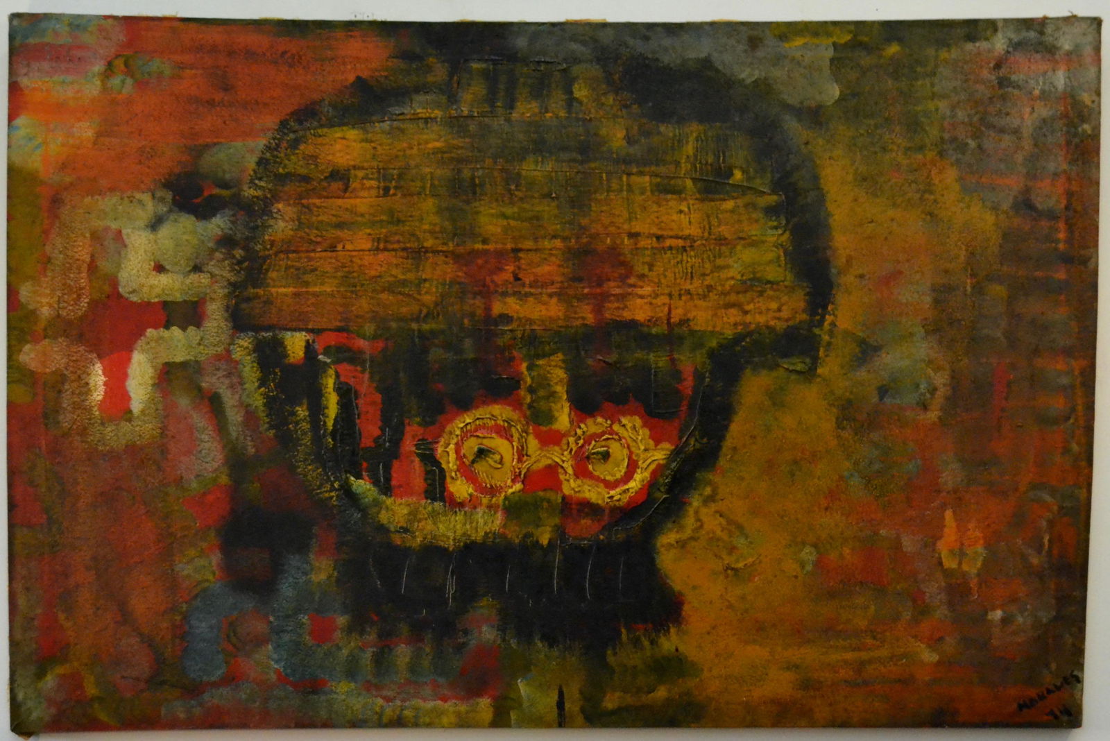 Attrib. Armando Morales (Nicaraguan, Nicaragua): Attributed to Armando Morales (Nicaraguan/Nicaragua, 1927-2011) Untitled Abstract Oil on canvas, 30 x 50 inches Unframed May not be a solely abstract painting but a possible depiction of National Guar