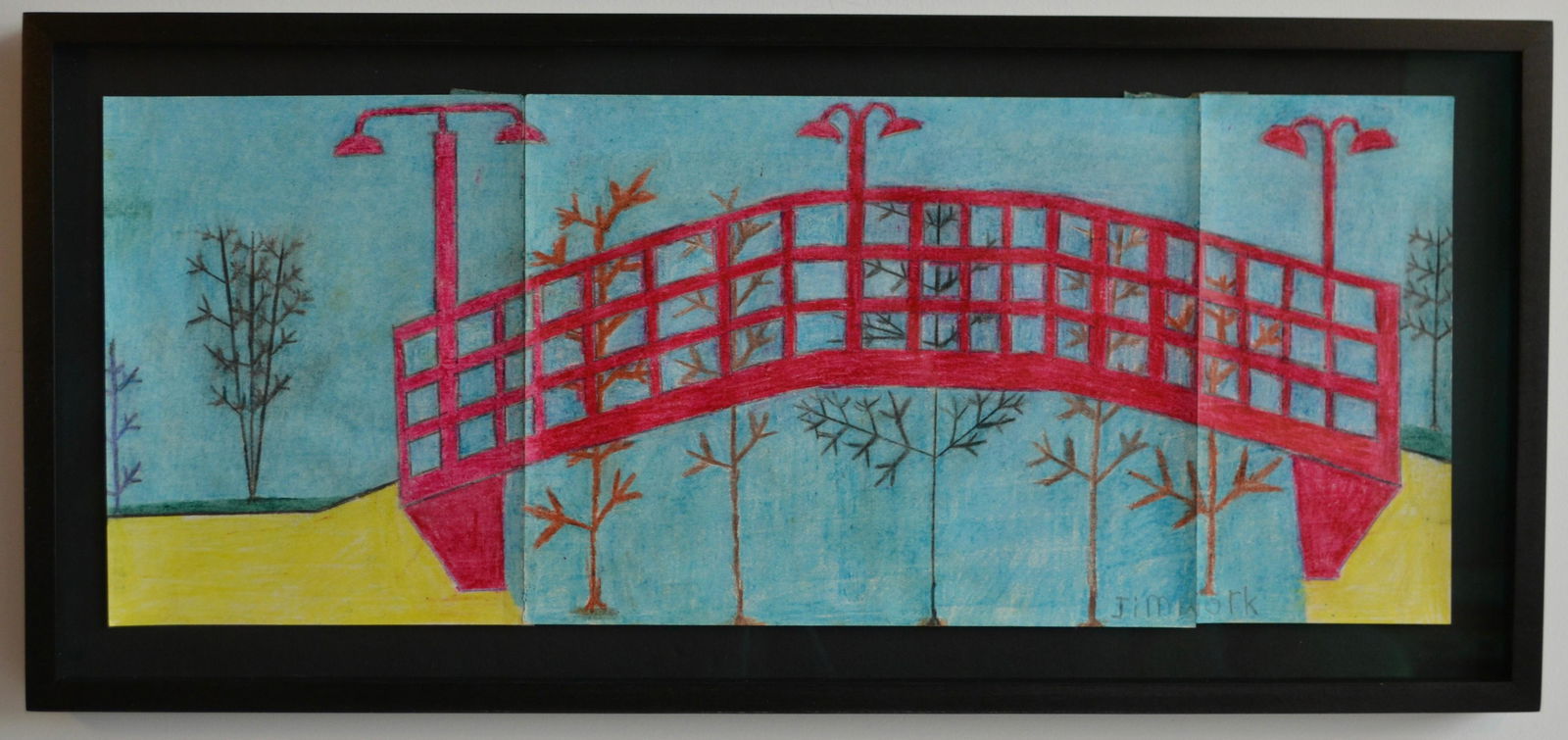 Jim Work (American) Red Bridge w/ Lamp Posts (1 of 1)
