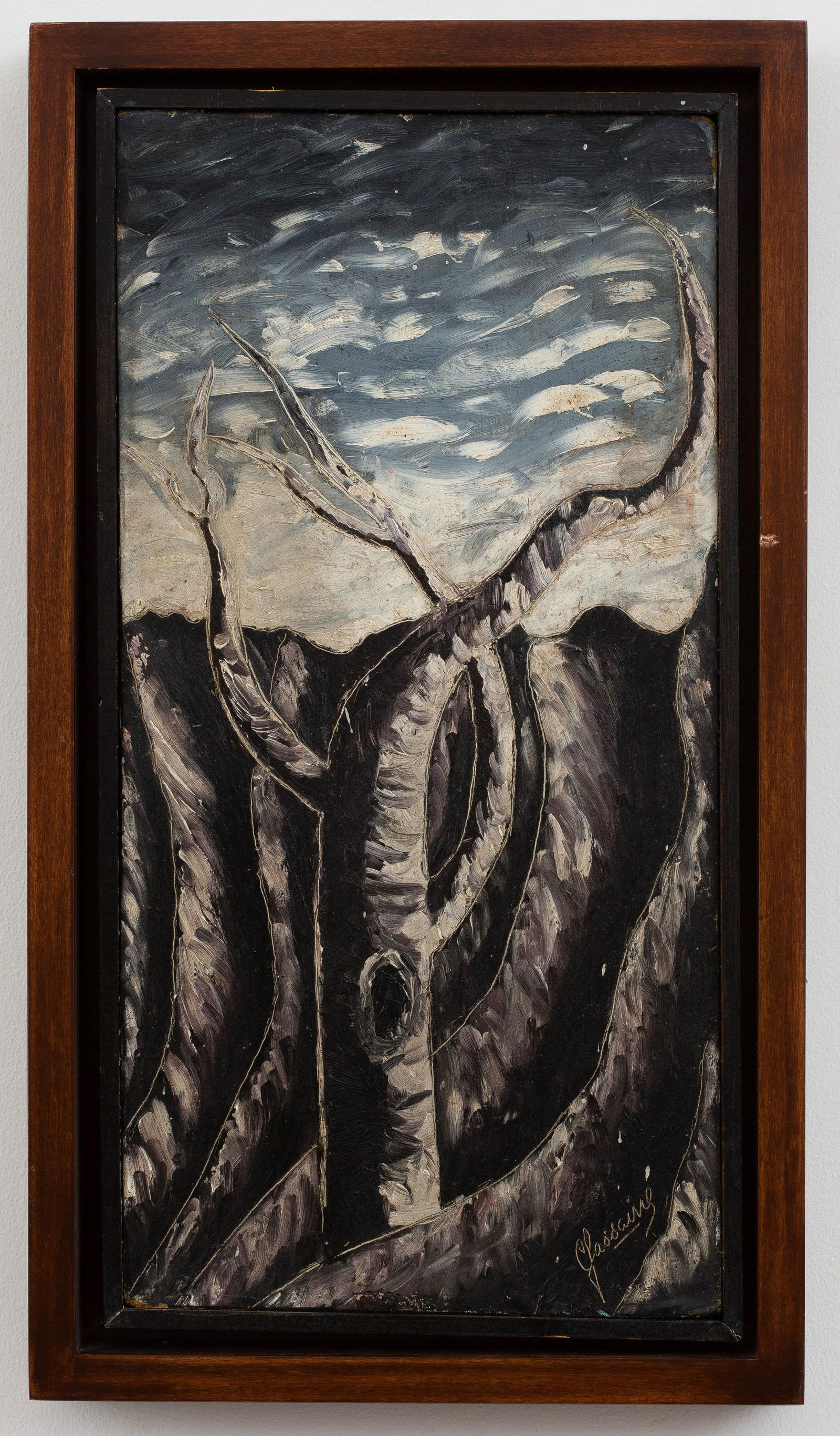 G Laissaing (Haitian/Haiti) Forest, Surreal Landscape: G Laissaing (illegible) (Haitian/Haiti, 20th Century) Surreal Forest Oil on masonite, 16 x 8 inches Framed dimensions: 18 1/4 x 10 1/4 inches