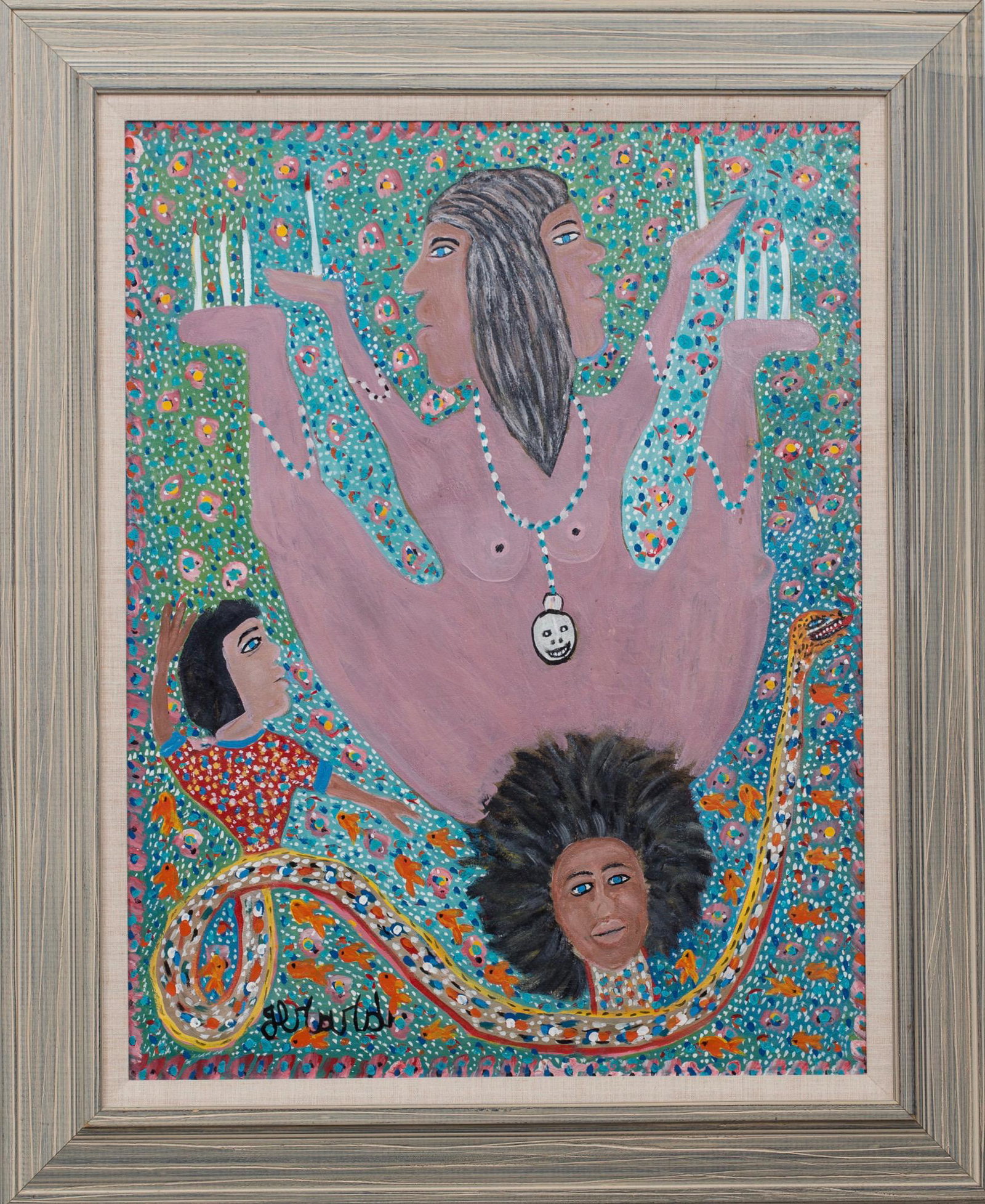 Gerard Fortune (Haitian/Haiti) Marassa and Dambala: Gerard Fortune (Haitian/Petionville, 1933-2020) Marassa and Dambala, circa 1990's Oil on canvas, 30 x 23 1/2 inches Framed dimensions: 38 x 31 inches Lot Essay: Spiritual enlightenment and whimsy are 