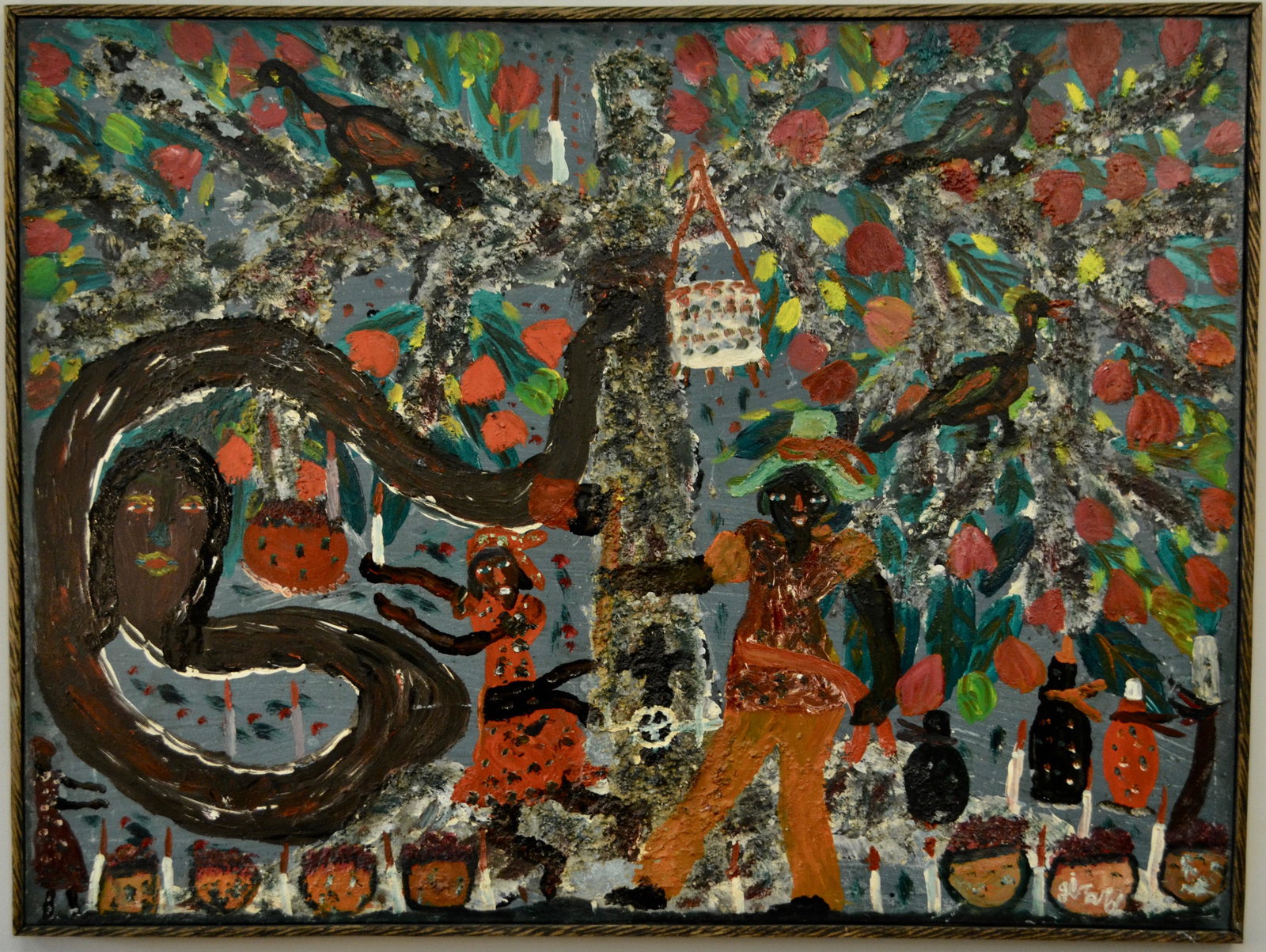 Gerard Fortune (Haitian) Ceremony Dambala, 1970s: Gerard Fortune (Haitian/Petionville, 1933-2020) Ceremony Dambala Oil on canvas, 30 x 40 in. Framed dimensions: 30 1/2 x 41 in. Lot Essay: Spiritual enlightenment and whimsy are what drive Gerard. His 