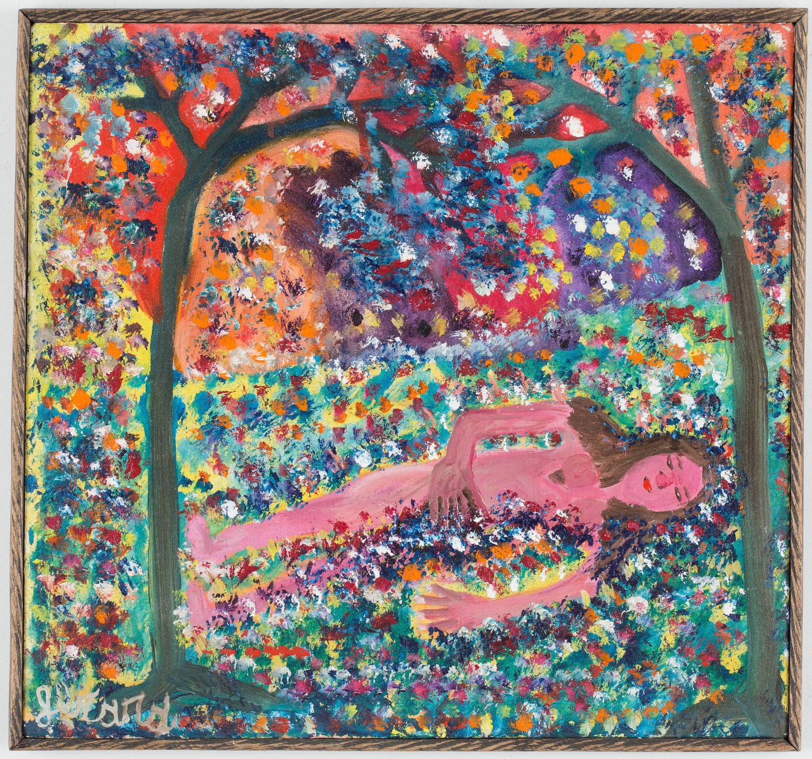 Gerard Fortune (Haitian/Haiti) Erzulie Nude: Gerard Fortune (Haitian/Petionville, 1933-2020) Erzulie Nude (most likely a water goddess, Clairmesine), ca. 1970's Oil on canvas, 20 x 21 3/4 inches Framed dimensions: 21 x 22 1/2 inches Lot Essay: S
