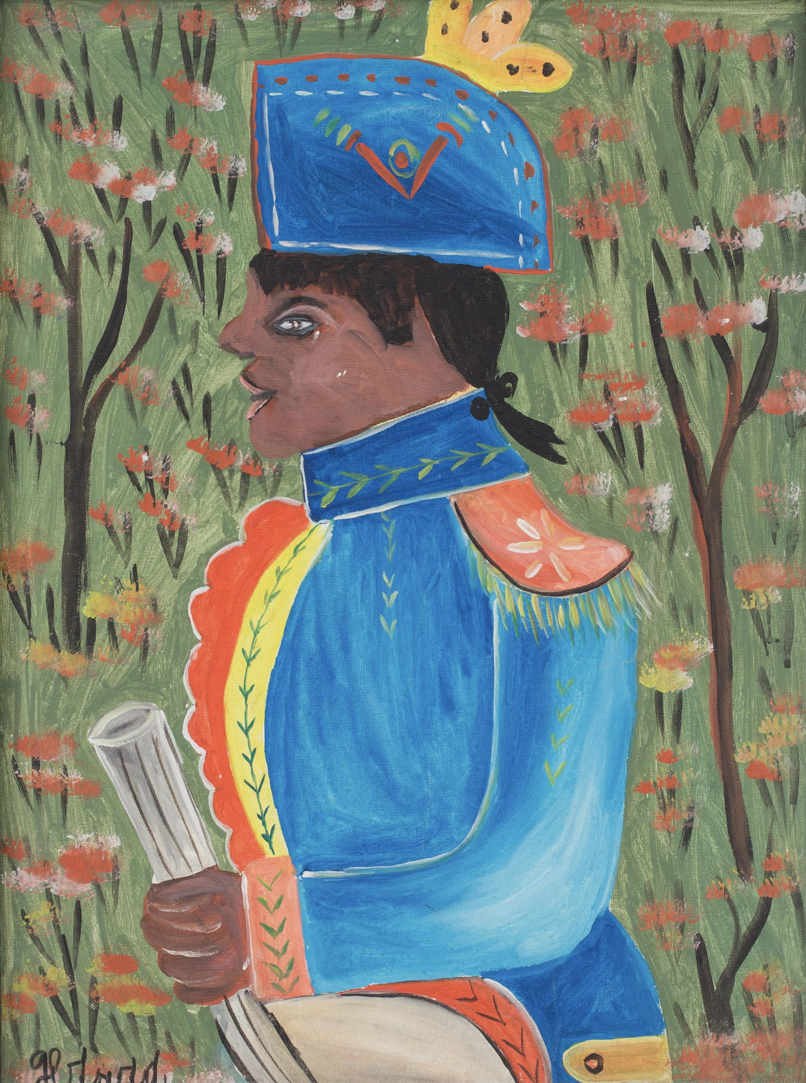Gerard Fortune (Haitian/Haiti) Revolutionary General: Gerard Fortune (Haitian/Petionville,1933-2020) Haitian Revolutionary General, circa 1970's Oil on canvas, 23 1/4 x 17 inches Framed dimensions: 24 5/8 x 18 3/4 inches Provenance: Dr. Bob Brictson Esta