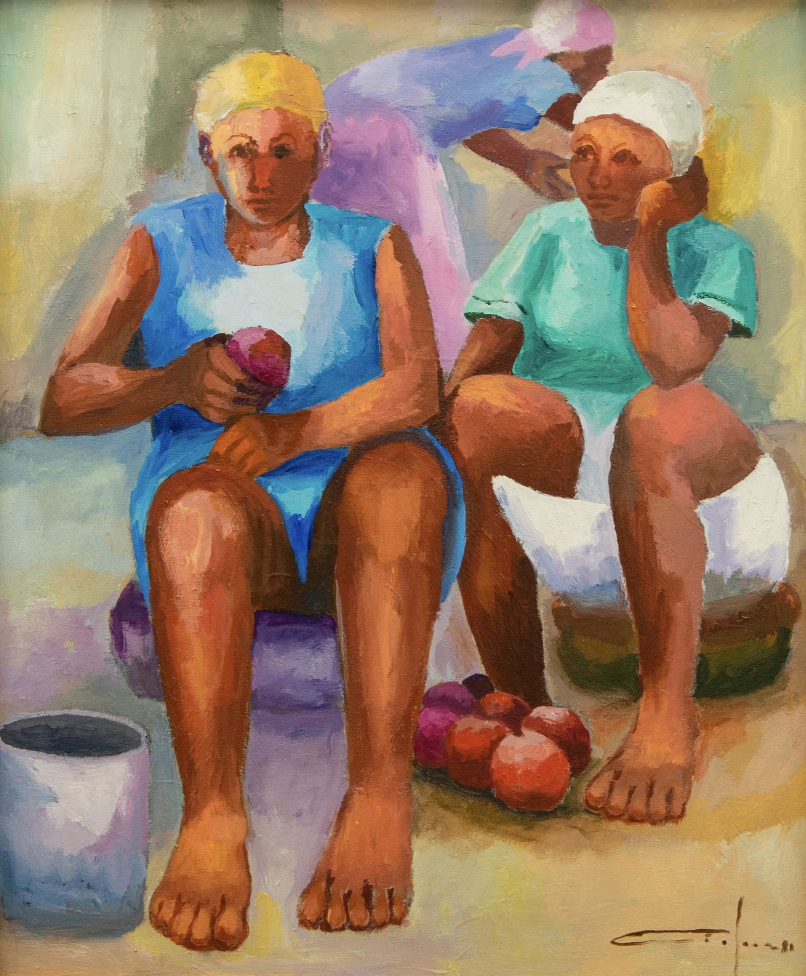 Dieudonne Cedor (Haitian/Haiti) Three Women, dated 1981 (1 of 2)