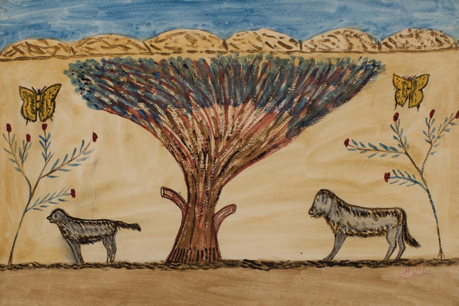 Joseph Jean-Laurent (Haitian/Haiti) Dogs by Tree (1 of 2)