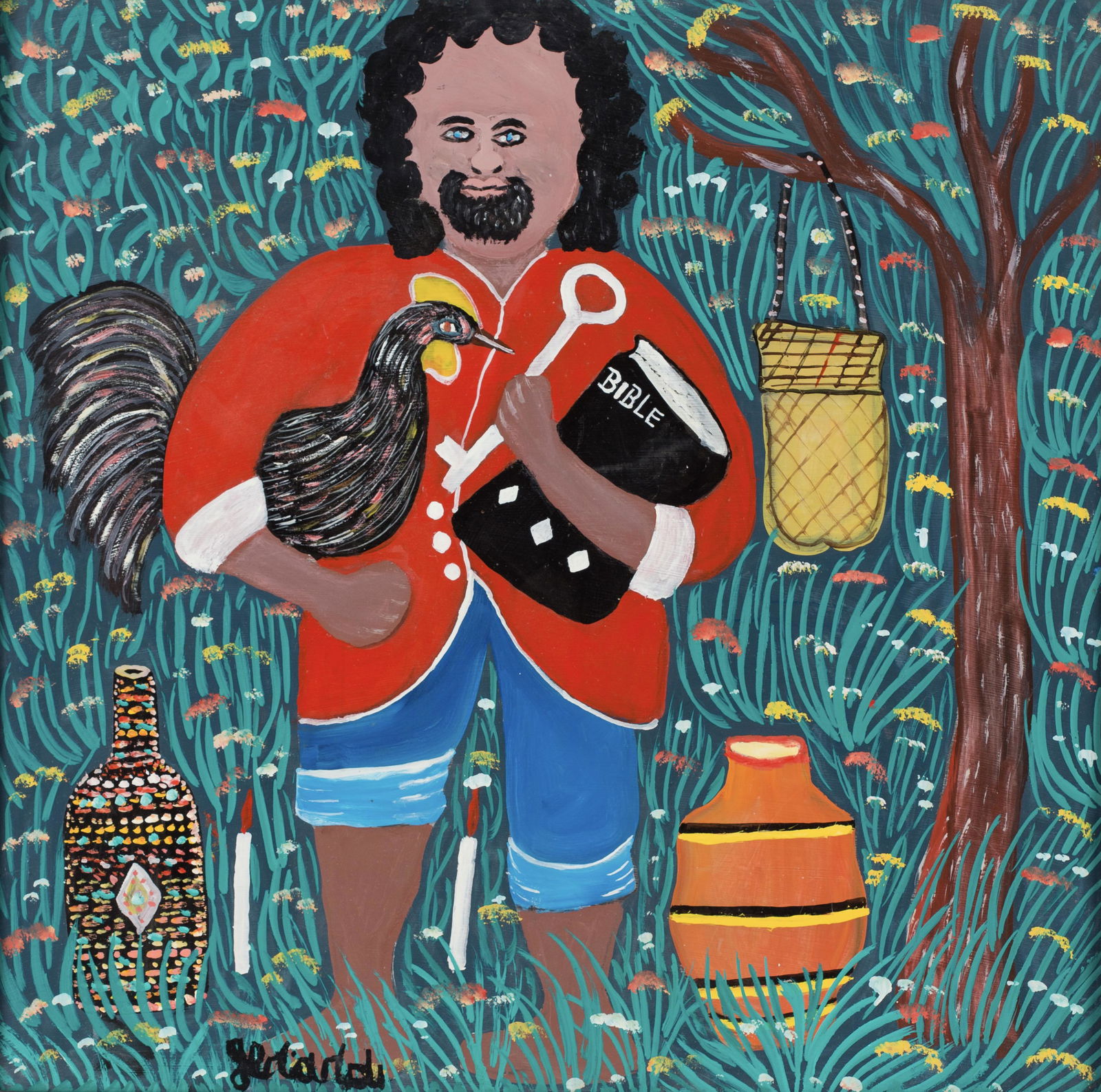 Gerard Fortune (Haitian/Haiti) Houngan, Rooster & Bible (1 of 2)