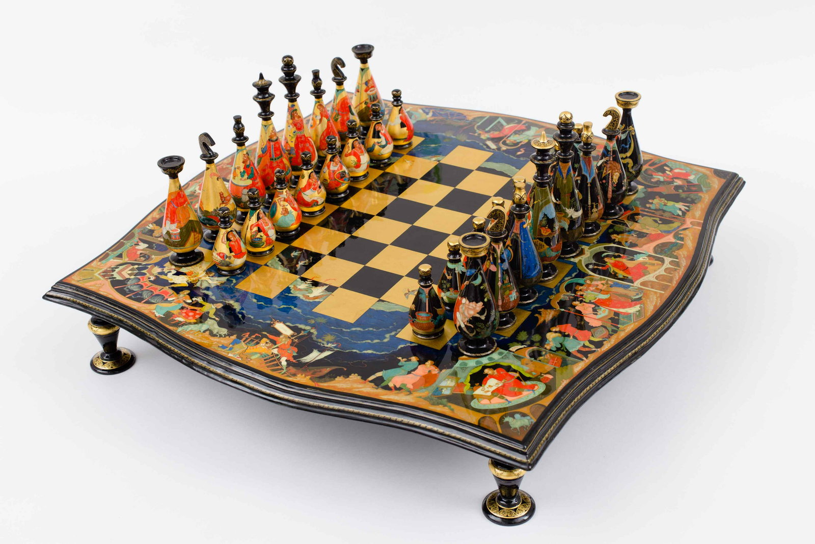 Lacquer Wood Chess Set, Russian, Palekh, Russia (1 of 12)