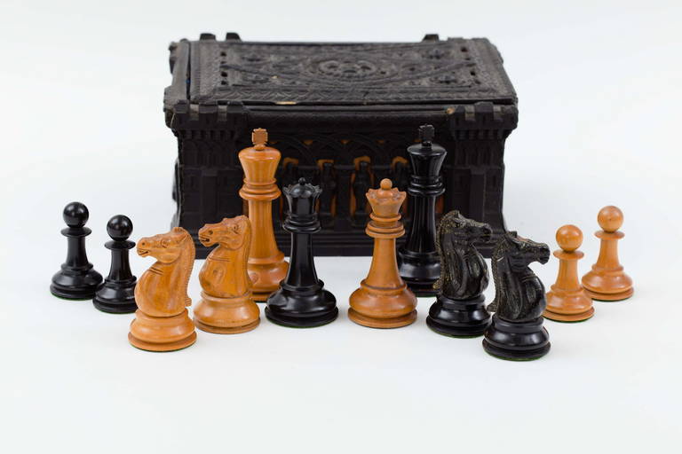 English Chess Set - old London chess pieces - Antique White and