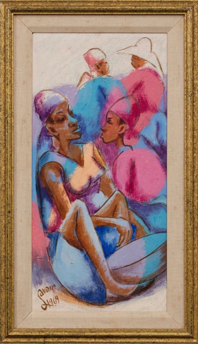 Petion Savain (Haitian/Port-au-Prince,: Petion Savain (Haitian/Port-au-Prince, 1906-1975)Vendors, dated 1969 Oil on masonite, Framed, 16" x 8" Provenance Clayton Willis Estate Condition: surface dirt, old frame Savain was a lawyer, writer a