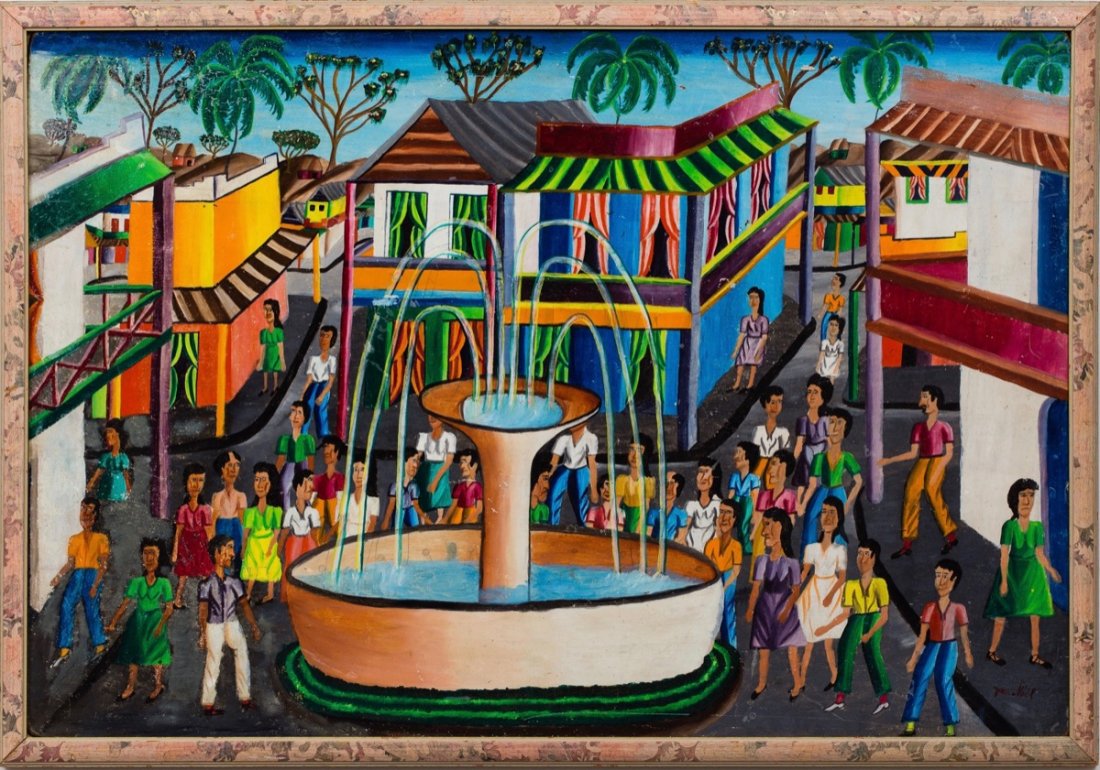 Jean Noel (Haitian/20th C.) Gathering by Town Fountain, (1 of 1)