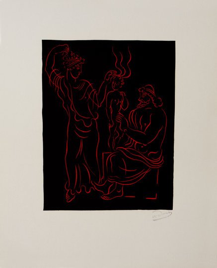 Vintage 1968 Linocut Print \"L\'Enfant\" by Andre Derai: Vintage linocut print titled \"L\'Enfant\" by Andre Derain (1880-1954) printed in 1968 on fine rag paper. Stamp signed by Andre Derain, who was a co-founder of the Fauves, along with Matisse. After WW