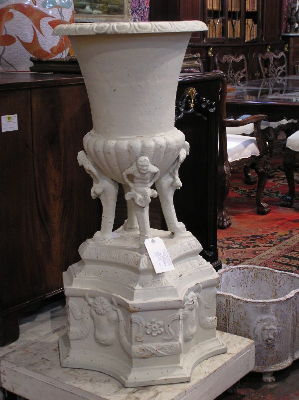 Pair of White Cast Iron Urns