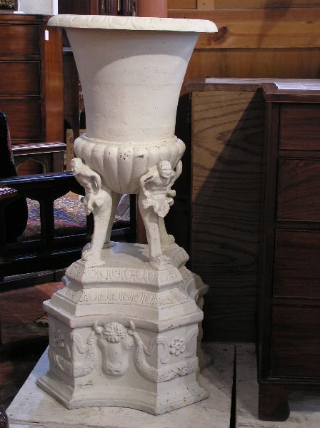 Pair of White Cast Iron Urns - 2