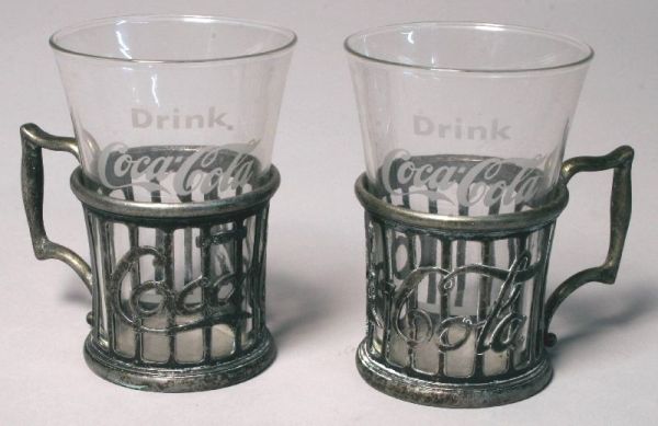 Two Vintage Coca-Cola Mini Glass Holders Coke