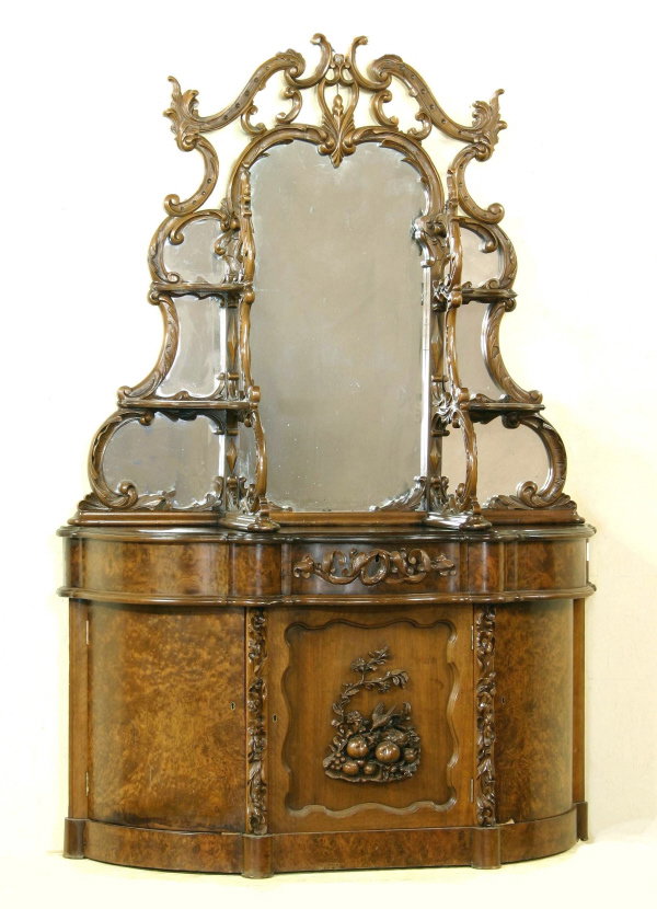 Burl Walnut Etagere Cabinet