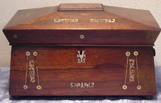 Rosewood Tea Caddy with Mother of Pearl Inlay