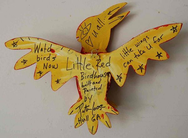 PETER LOOSE FOLK ART LITTLE RED BIRD HOUSE - 2