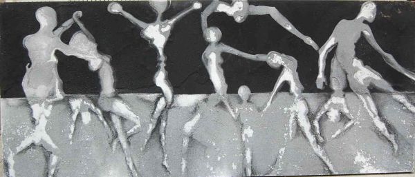 LARGE MODERN DANCERS MIXED MEDIA ART
