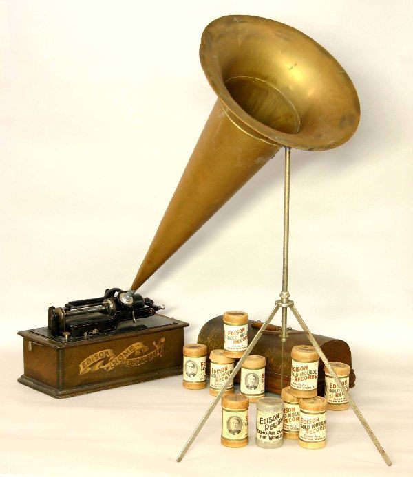 Edison Home Phonograph with Horn: Edison home phonograph, model C. With concert horn and one cylinder. Photo to be added.