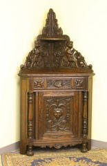 Oak Carved Corner Cabinet with Angels and Cherubs