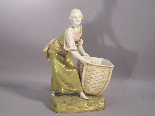 Pair of Royal Dux Figures of Ladies with Baskets