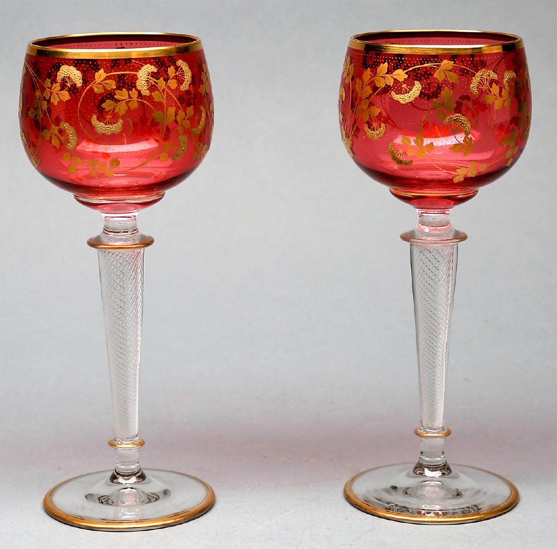 St. Louis Glass French Air Twist Stems, Cranberry, Gold (1 of 4)