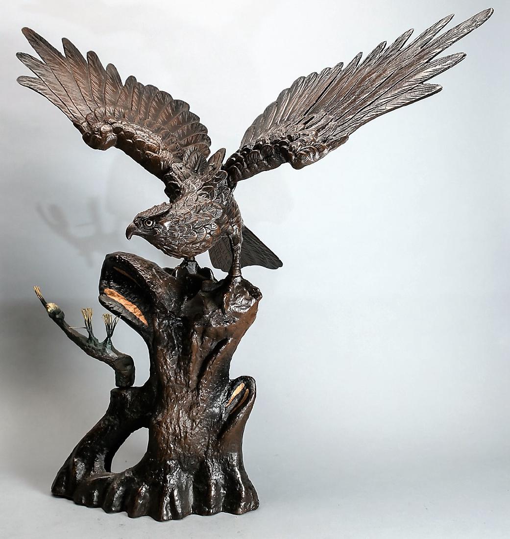 Large Japanese Cast Iron Eagle on Branch (1 of 2)