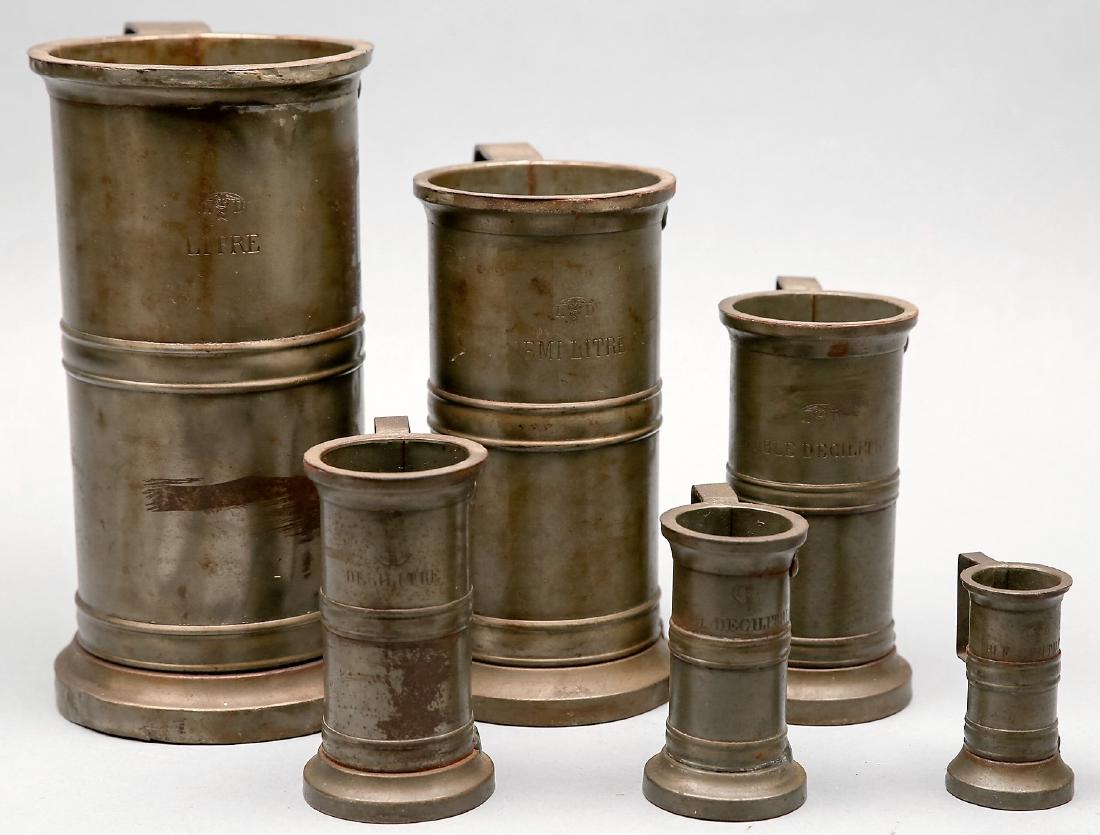 Primitive Antique French L&D Pewter Measuring Cups (1 of 6)