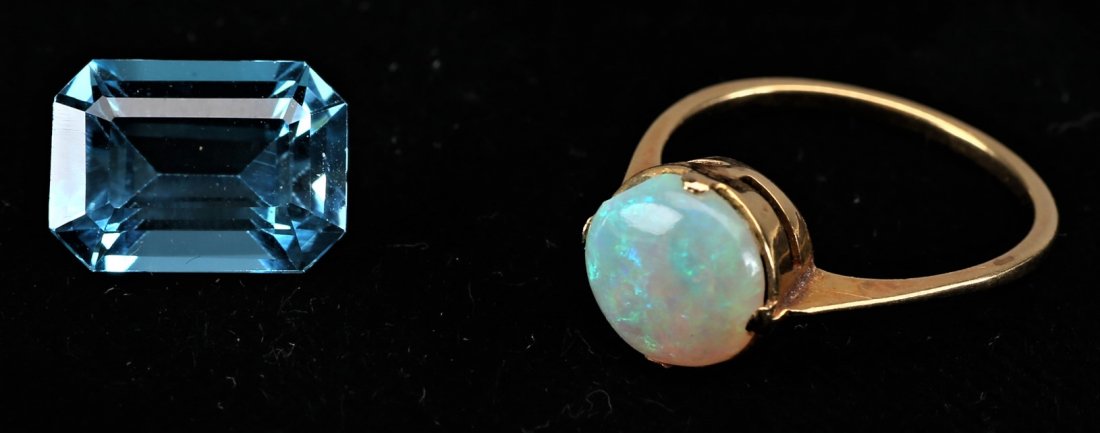 8ct Blue Topaz Gemstone & Opal Ring (1 of 3)